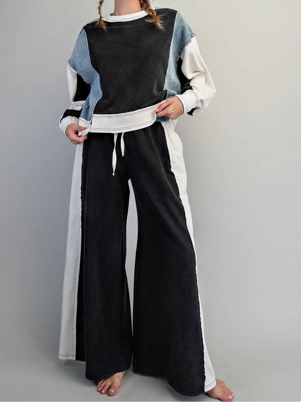 💕NEW! Washed 2-piece Black & Blue Denim lounge set - Picture 2 of 11